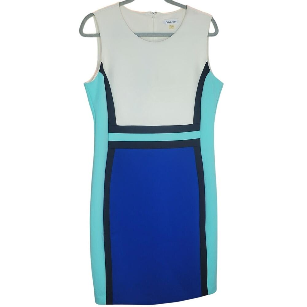 Calvin Klein Blue Colorblock Sheath Dress Size 14